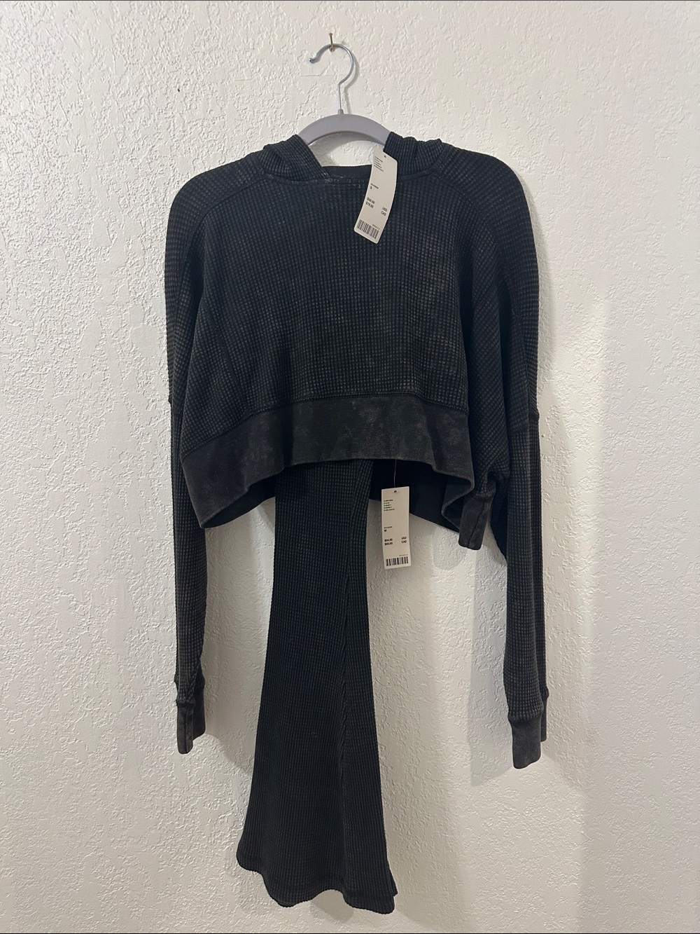 Urban Outfitters Black Waffle Knit Cropped Hoodie Set (S/M)